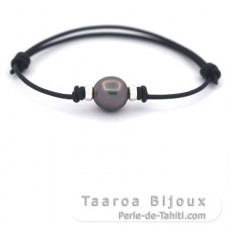 Braccialetto in Cuoio e 1 Perla di Tahiti Semi-Baroccha B 11.1 mm