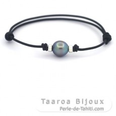 Braccialetto in Cuoio e 1 Perla di Tahiti Semi-Barocca B/C 10.2 mm