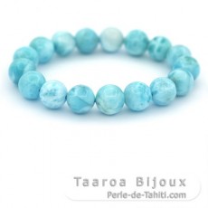 Braccialetto di 17 Perle di Larimar - 11.6 a 12.1 mm - 16 cm - 41.5 gr