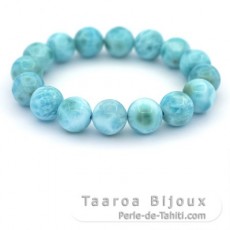 Bracciale di 16 perle di Larimar - 13 a 13.2 mm - 17 cm - 52 gr