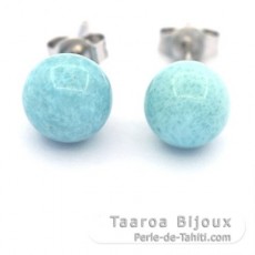 Orecchini in Argento e 2 Larimar - 8.3 mm - 1.7 gr