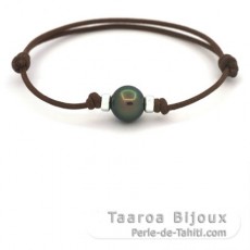 Braccialetto in Cotone e 1 Perla di Tahiti Semi-Barocca B 10.2 mm