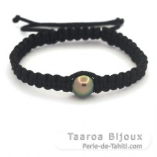 Braccialetto in Nylon e 1 Perla di Tahiti Semi-Rotonda C 10.7 mm