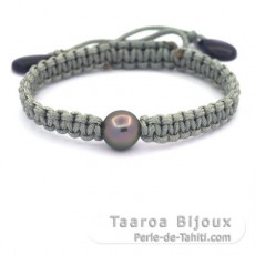 Braccialetto in Nylon e 1 Perla di Tahiti Semi-Rotonda C 10.5 mm