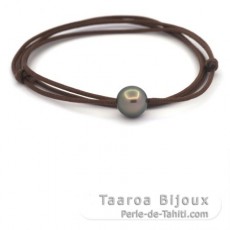 Collana in Cotone e 1 Perla di Tahiti Semi-Rotonda C 11 mm