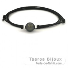 Collana in Cotone e 1 Perla di Tahiti Semi-Barocca C 11.9 mm