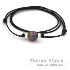 Collana in Cotone e 1 Perla di Tahiti Semi-Barocca C 11.5 mm