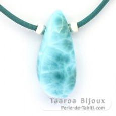 Collana in Cuoio e 1 Larimar - 37 x 17 x 10.8 mm - 10.8 gr