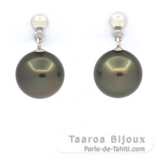 Orecchini in Oro bianco 14K e 2 Perle di Tahiti Rotonde A & B 9.2 mm