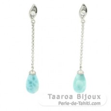 Orecchini in Argento e 2 Larimar - 10 x 6 mm - 1.1 gr