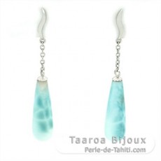 Orecchini in Argento e 2 Larimar - 22 x 7 mm - 3.9 gr