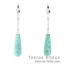 Orecchini in Argento e 2 Larimar - 22 x 7 mm - 3.9 gr