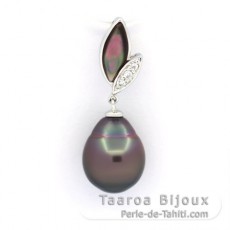 Ciondolo in Argento e 1 Perla di Tahiti Semi-Baroccha B 10.5 mm