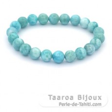 Braccialetto di 22 perle di Larimar - 8 a 8.4 mm - 15.5 cm - 17.8 gr