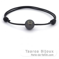 Braccialetto in Cuoio e 1 Perla di Tahiti Rotonda C 12.5 mm