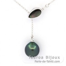 Collana in Argento e 1 Perla di Tahiti Semi-Barocca A 10 mm