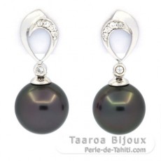 Orecchini in Argento e 2 Perle di Tahiti Rotonde C 9.6 mm