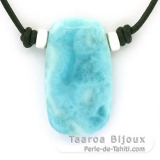 Collana in Cuoio e 1 Larimar - 35 x 20 x 8 mm - 11.9 gr