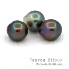Lotto di 3 Perle di Tahiti Semi-Barroca B di 9.5 a 9.7 mm