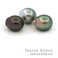 Lotto di 3 Perle di Tahiti Semi-Barroca B di 8.6 a 8.9 mm