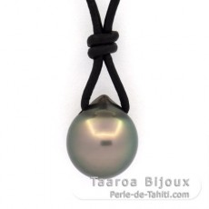 Collana in Cuoio e 1 Perla di Tahiti Semi-Barroca C 11.1 mm