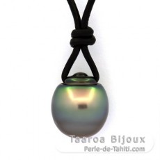 Collana in Cuoio e 1 Perla di Tahiti Cerchiata C 13.2 mm