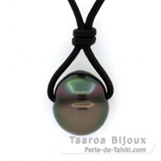 Collana in Cuoio e 1 Perla di Tahiti Cerchiate B 10.9 mm