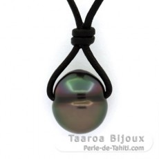 Collana in Cuoio e 1 Perla di Tahiti Cerchiata B 10.9 mm