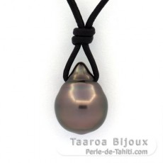 Collana in Cuoio e 1 Perla di Tahiti Cerchiate B 11.2 mm