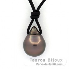 Collana in Cuoio e 1 Perla di Tahiti Cerchiata B 11.2 mm