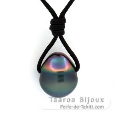 Collana in Cuoio e 1 Perla di Tahiti Cerchiate B 10 mm