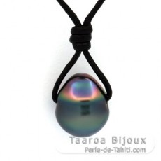 Collana in Cuoio e 1 Perla di Tahiti Cerchiata B 10 mm