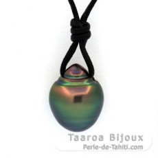 Collana in Cuoio e 1 Perla di Tahiti Cerchiate C 10.7 mm