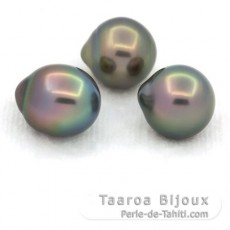 Lotto di 3 Perle di Tahiti Semi-Barocche B di 9.5 a 9.8 mm