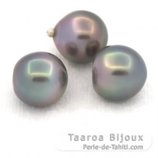 Lotto di 3 Perle di Tahiti Semi-Barroca B di 9.6 a 9.7 mm