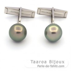 Gemelli in Argento e 2 Perle di Tahiti Rotonde C 10.8 mm