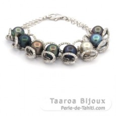 Braccialetto in Argento e 8 Perle di Tahiti Semi-Barroca C 9.1 a 9.4 mm