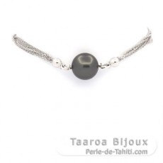 Braccialetto in Argento e 1 Perla di Tahiti Rotonda C 9.4 mm