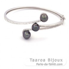 Braccialetto in Argento e 3 Perle di Tahiti Semi-Barroca B 8 mm