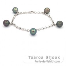 Braccialetto in Argento e 5 Perle di Tahiti Semi-Barroca B 8.7 a 9 mm