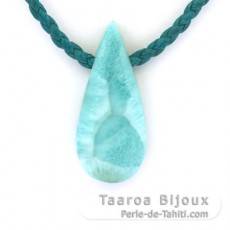 Collana in Cotone e 1 Larimar - 35 x 14 x 7 mm - 7.3 gr