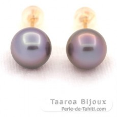 Orecchini in Oro 18K e 2 Perle di Tahiti Rotonde B 9.1 mm