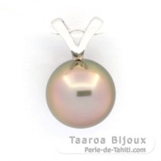 Ciondolo in Oro bianco 18K e 1 Perla de Tahiti Rotonda B 9.3 mm