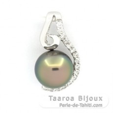 Ciondolo in Argento e 1 Perla de Tahiti Rotonda C 8.4 mm