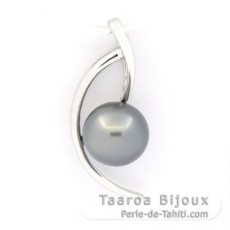 Ciondolo in Argento e 1 Perla di Tahiti Semi-Rotonda C 8.5 mm