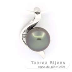 Ciondolo in Argento e 1 Perla de Tahiti Rotonda C 8.5 mm
