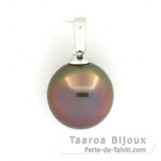 Ciondolo in Oro bianco 18K e 1 Perla de Tahiti Semi-Rotonda B 10.4 mm
