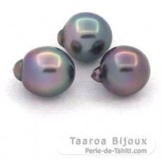 Lotto di 3 Perle di Tahiti Semi-Barroca B/C 10 mm