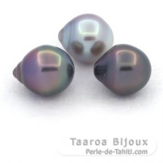 Lotto di 3 Perle di Tahiti Semi-Barocche B 11 mm