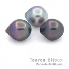 Lotto di 3 Perle di Tahiti Semi-Barroca B 11 mm